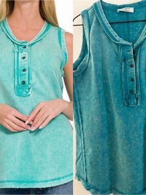 Zenana  Color Washed Henley Tank